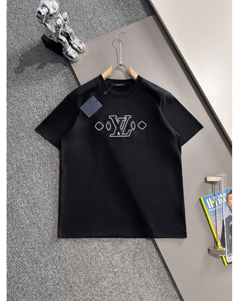 ルイヴィトン tシャツオシャレ刺繍モノグラム付きTシャツ半袖コットン男女兼用高品質てシャツ短袖