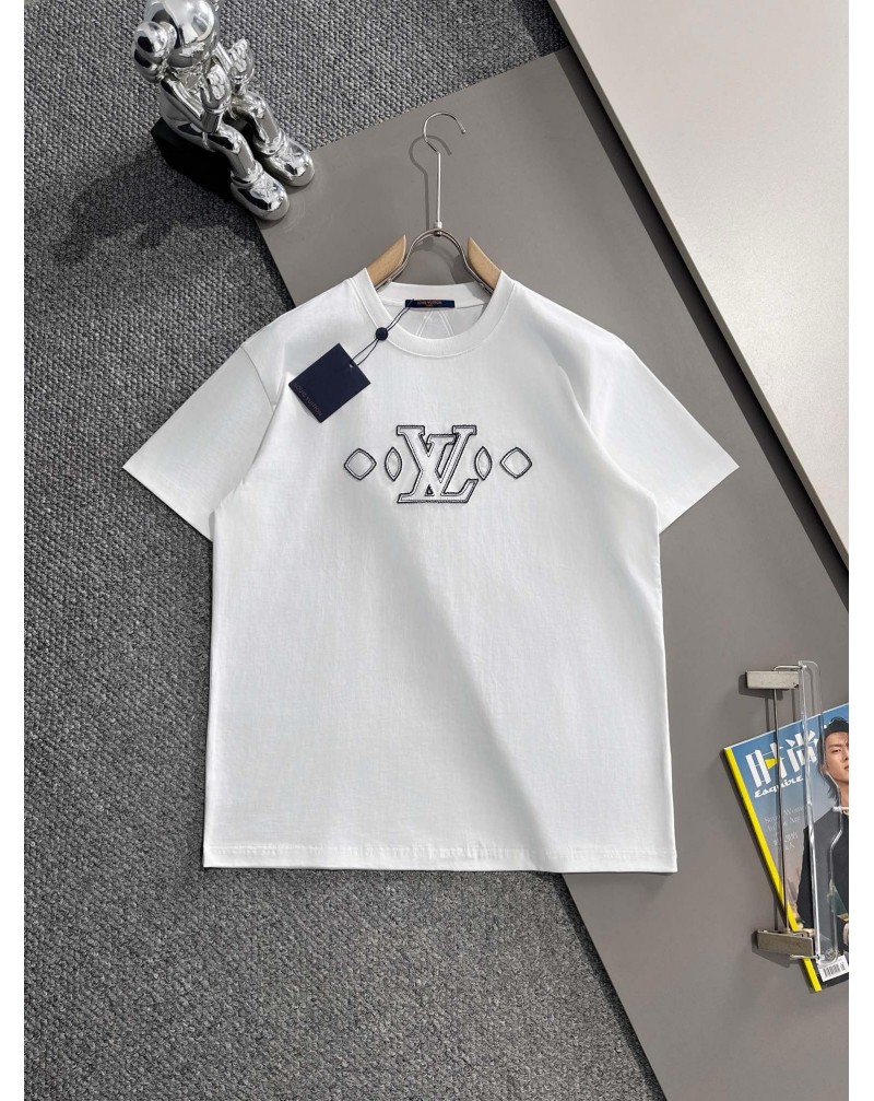 ルイヴィトン tシャツオシャレ刺繍モノグラム付きTシャツ半袖コットン男女兼用高品質てシャツ短袖