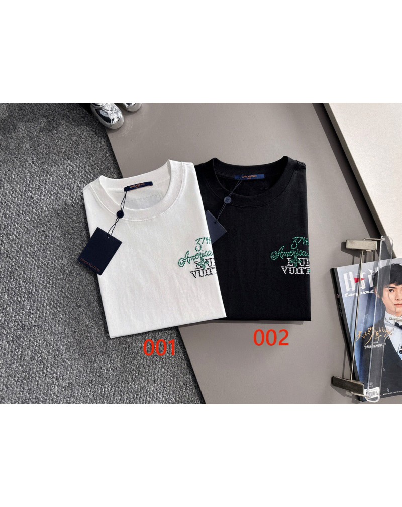 ルイヴィトン Tシャツオシャレ新品短袖精緻刺繍ティシャツ半袖コットン男女兼用
