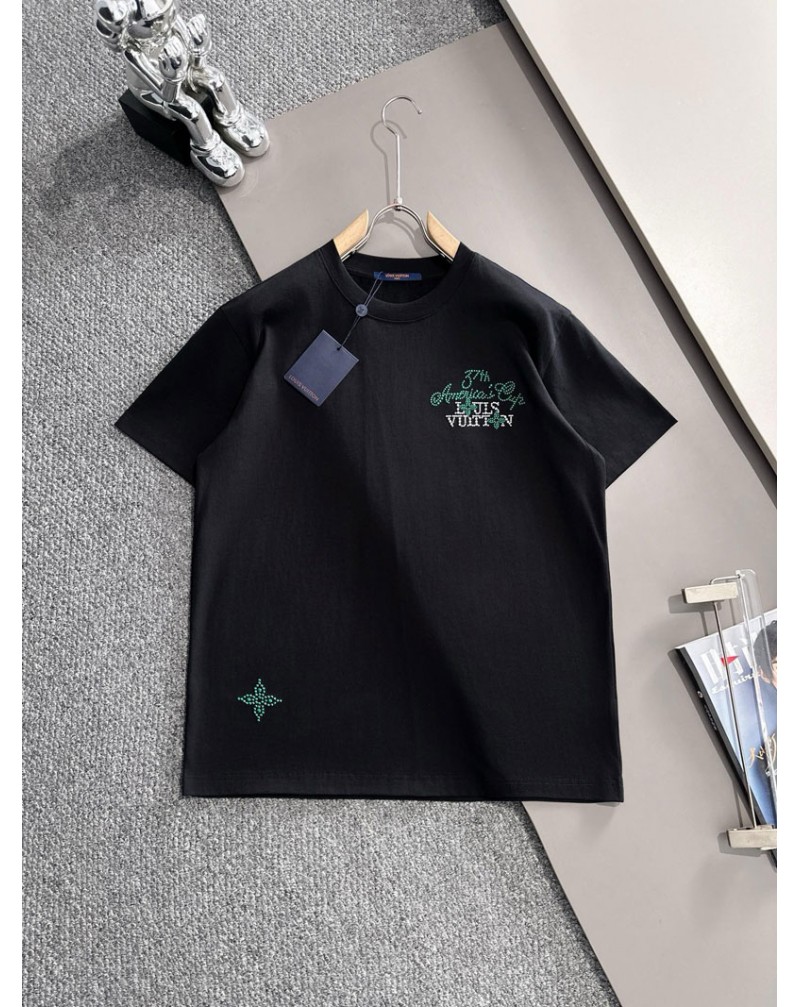 ルイヴィトン Tシャツオシャレ新品短袖精緻刺繍ティシャツ半袖コットン男女兼用