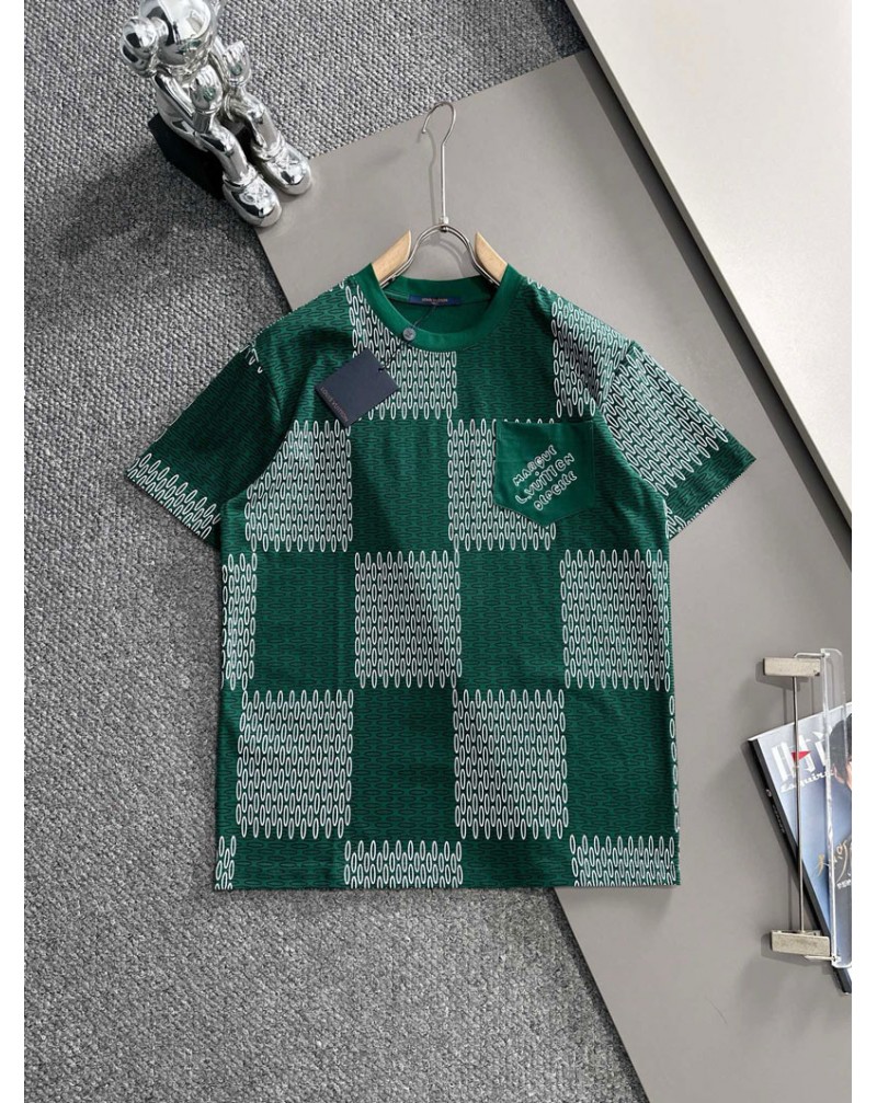 ルイヴィトン Tシャツ半袖経典ダミエプリントポケット付きティシャツ短袖オシャレ新作