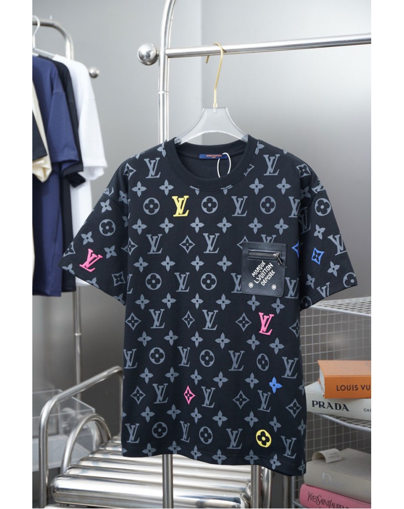 ルイヴィトン Tシャツレザーのポケット付きオシャレ新作潮流人気半袖ティシャツ