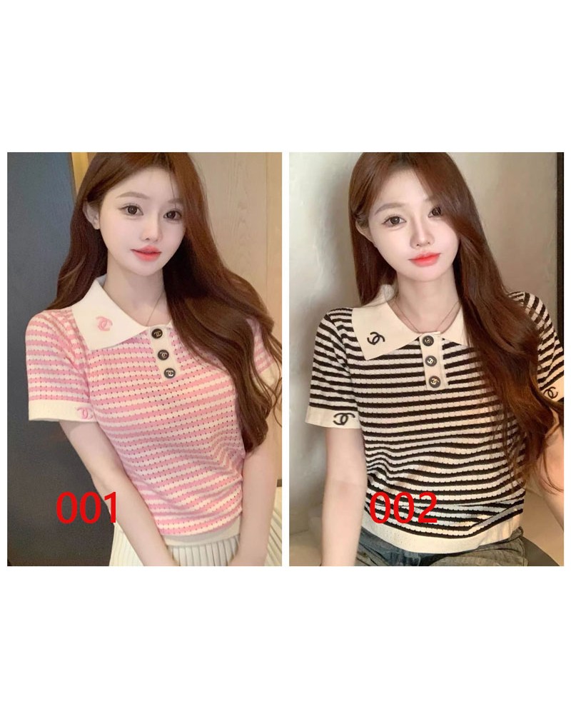 シャネル polo半袖ニットTシャツスタイリッシュ オシャレ小香風洋服女性ウェア（数量限定早い者勝ち）