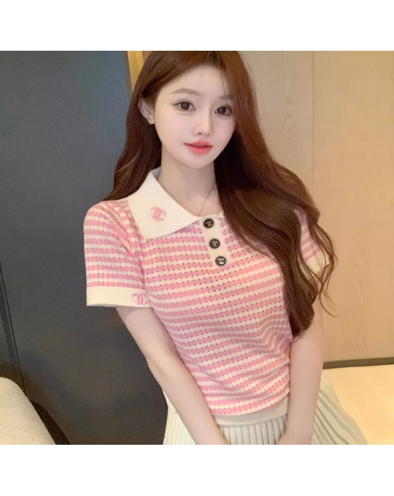 シャネル polo半袖ニットTシャツスタイリッシュ オシャレ小香風洋服女性ウェア（数量限定早い者勝ち）