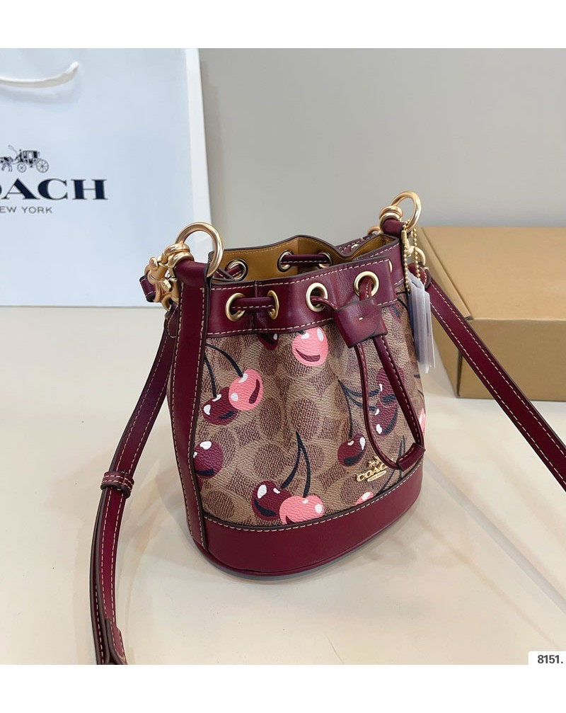 コーチ ミニショルダーバッグ巾着かわいいオシャレプリント付き女性用カバン