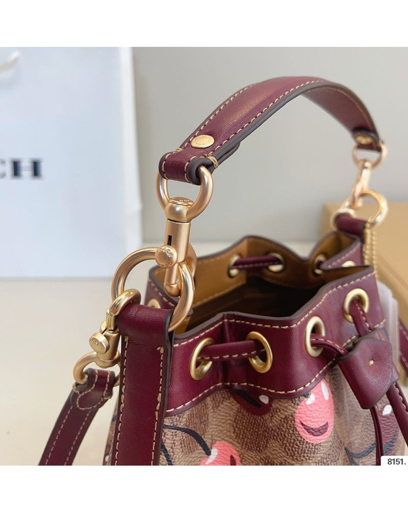 コーチ ミニショルダーバッグ巾着かわいいオシャレプリント付き女性用カバン