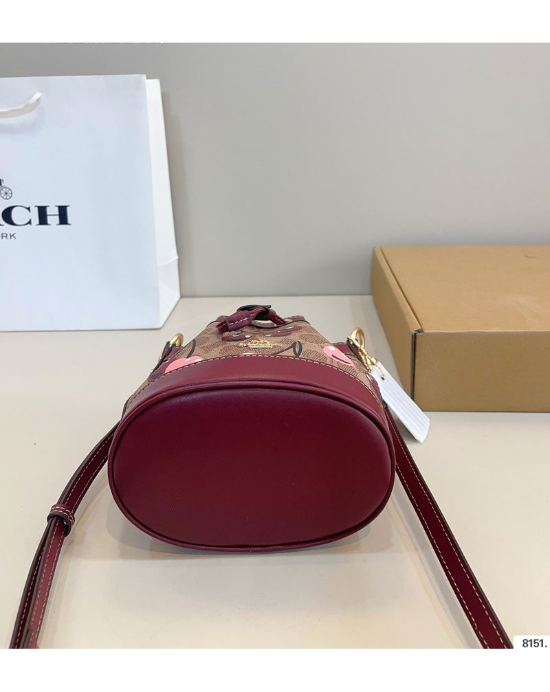 コーチ ミニショルダーバッグ巾着かわいいオシャレプリント付き女性用カバン