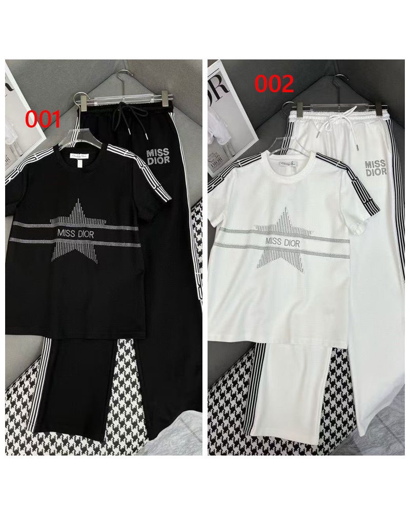 ディオール Tシャツパンツセットカジュアル半袖パンツ上下セットオシャレ
