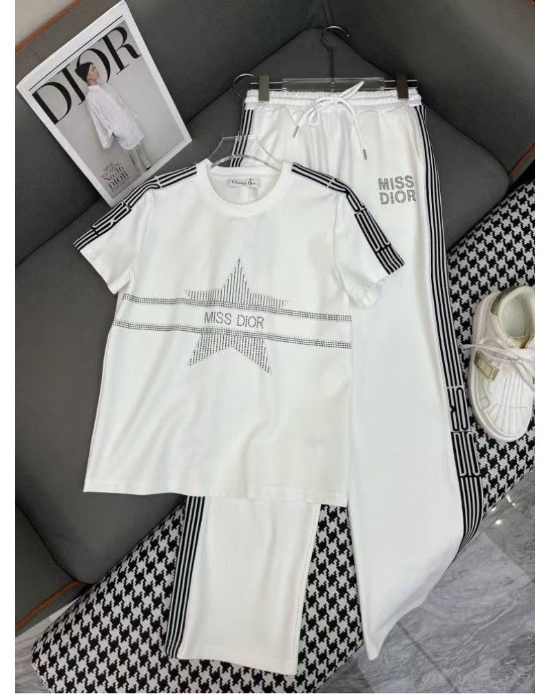 ディオール Tシャツパンツセットカジュアル半袖パンツ上下セットオシャレ