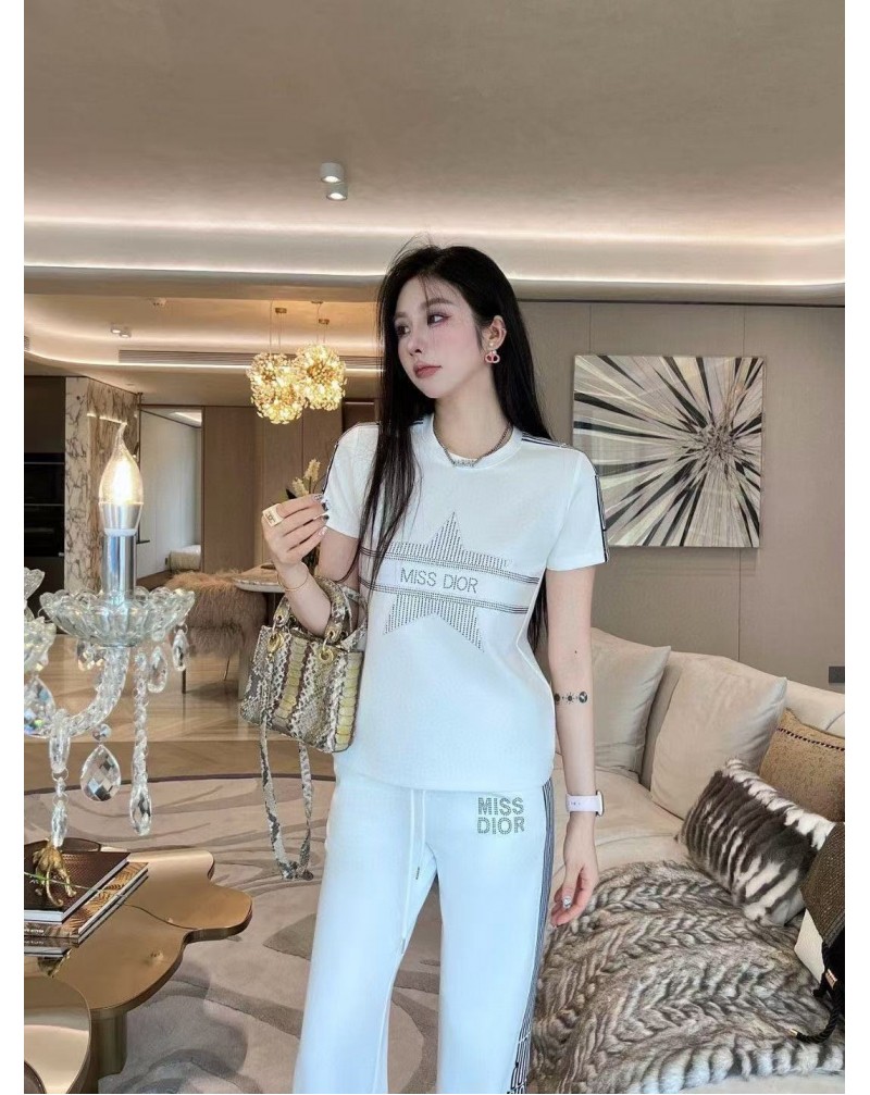 ディオール Tシャツパンツセットカジュアル半袖パンツ上下セットオシャレ