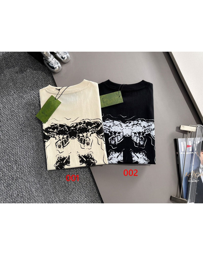 グッチ Tシャツ ペアお揃い短袖人気ティシャツ半袖カジュアル個性落書きプリント