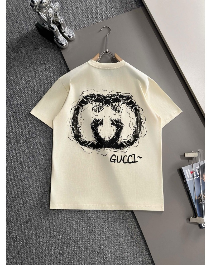 グッチ Tシャツ ペアお揃い短袖人気ティシャツ半袖カジュアル個性落書きプリント