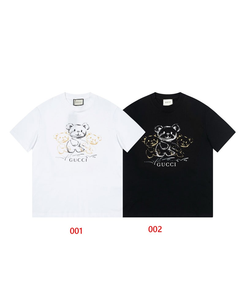 グッチ Tシャツペアお揃い短袖カジュアル人気ティシャツコットンカワイイ熊落書きプリント付き