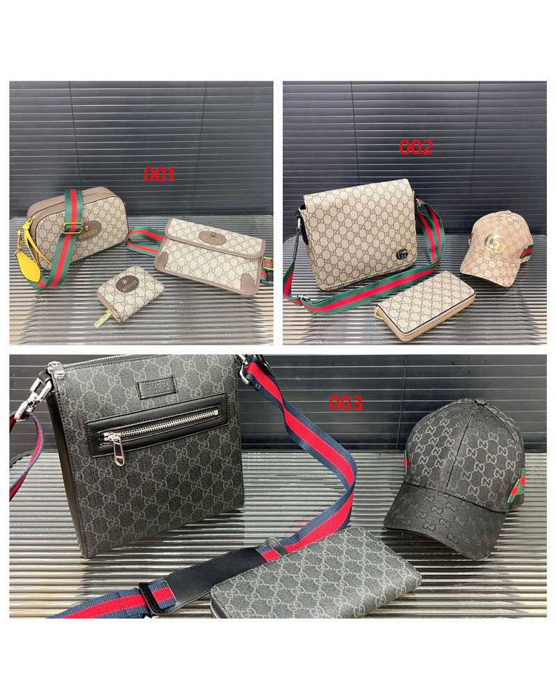 グッチ ショルダーバツグ小銭入れ3点セットメンズ向け/ショルダーバッグ財布帽子3点セット