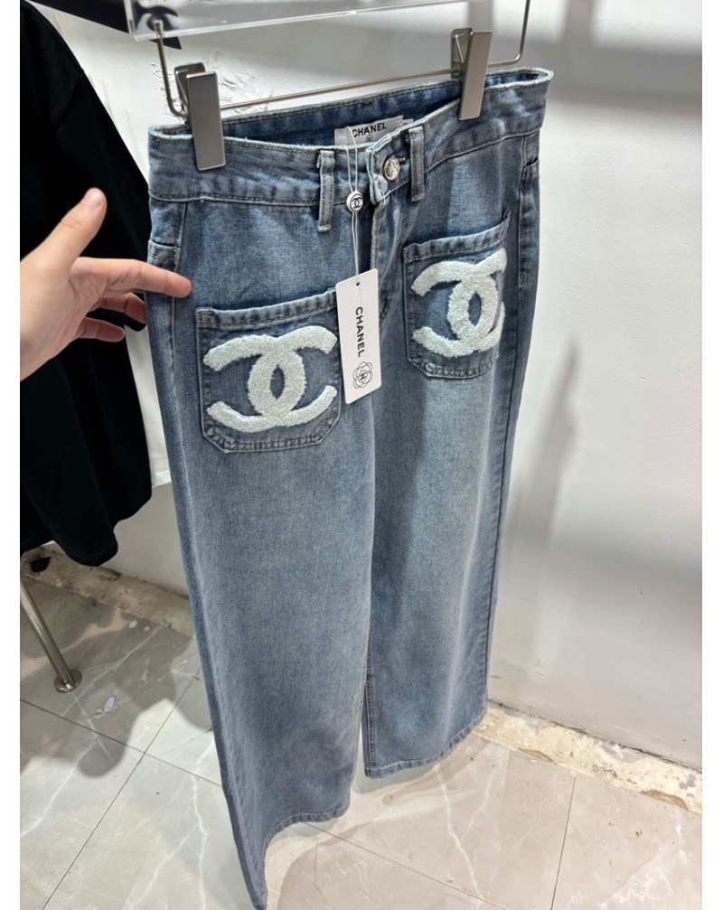 シャネル ジーンズ女性人気デニム製のパンツ精緻立体刺繍爆人気