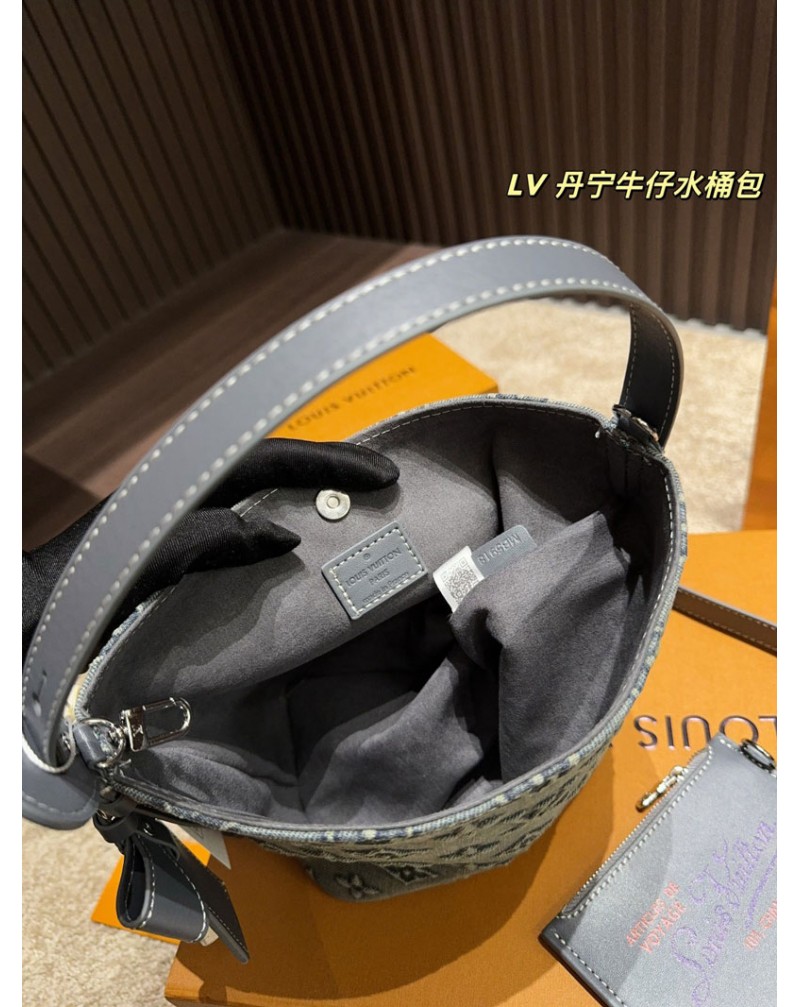 ルイヴィトン ミニバケツバッグデニム製浮き彫りモノグラムおしゃれ人気ファッションハンドバッグ