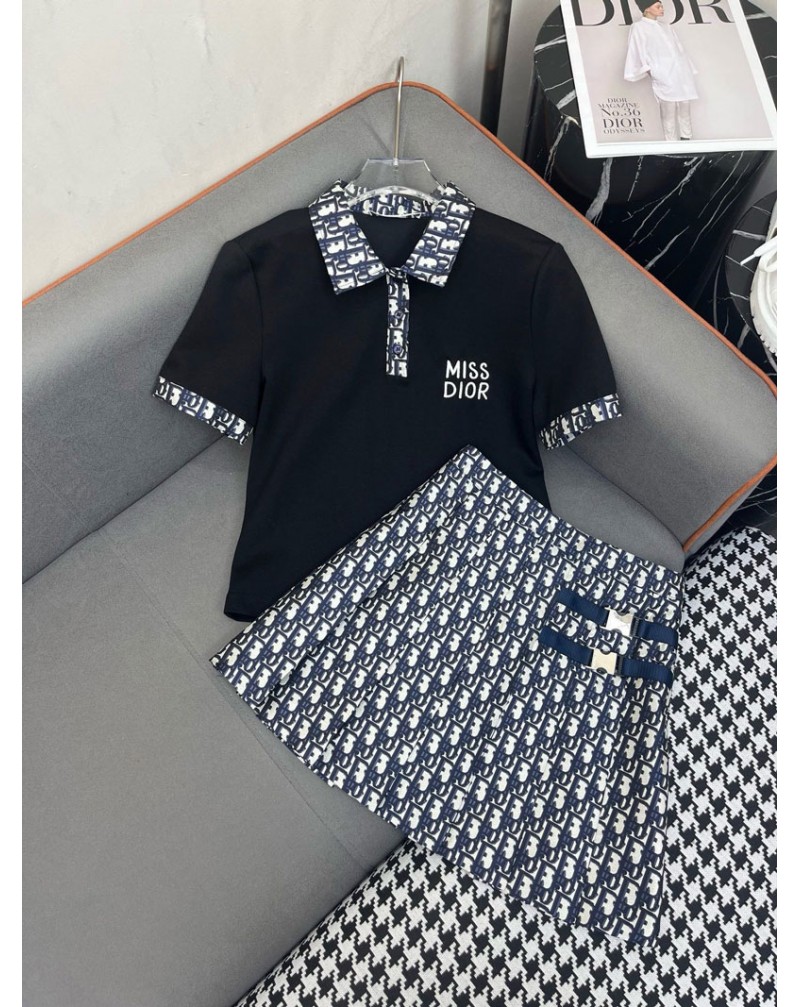 ディオール ポロTシャツスカート女性人気精緻刺繍diorティシャツスタイリッシュ高品質