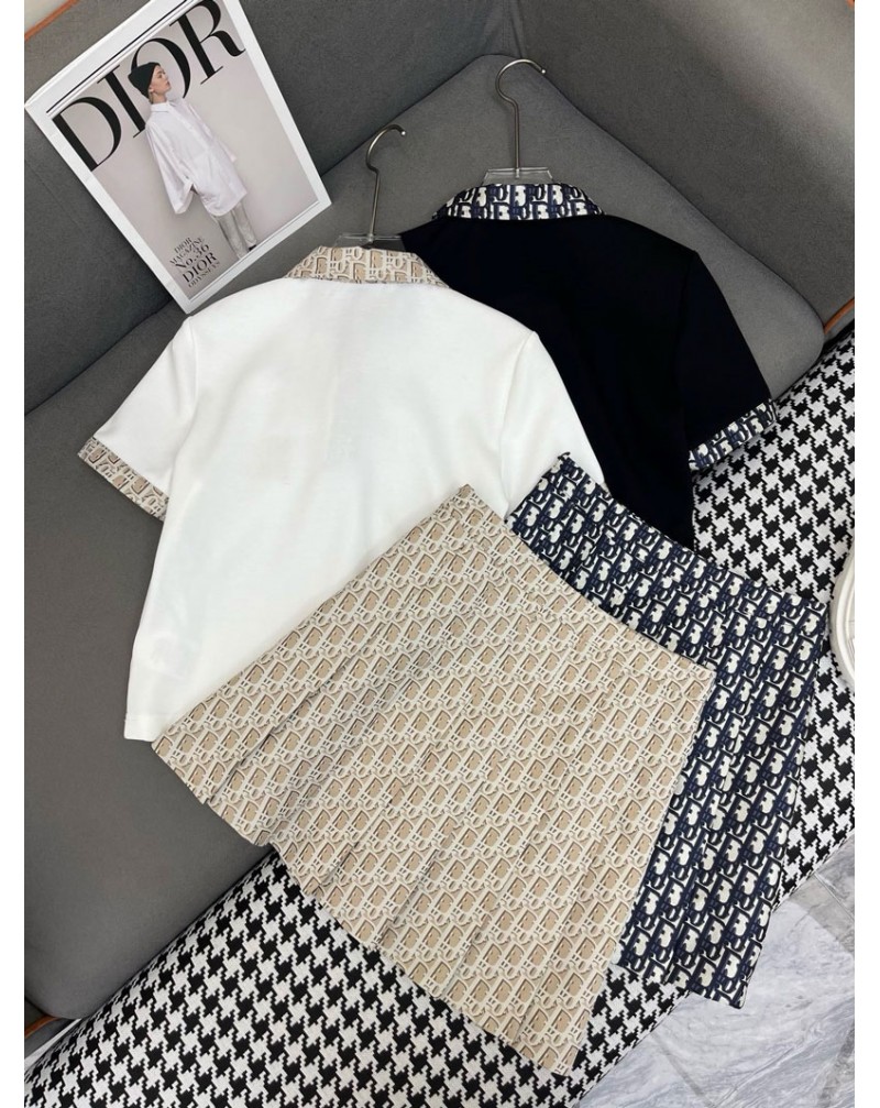 ディオール ポロTシャツスカート女性人気精緻刺繍diorティシャツスタイリッシュ高品質