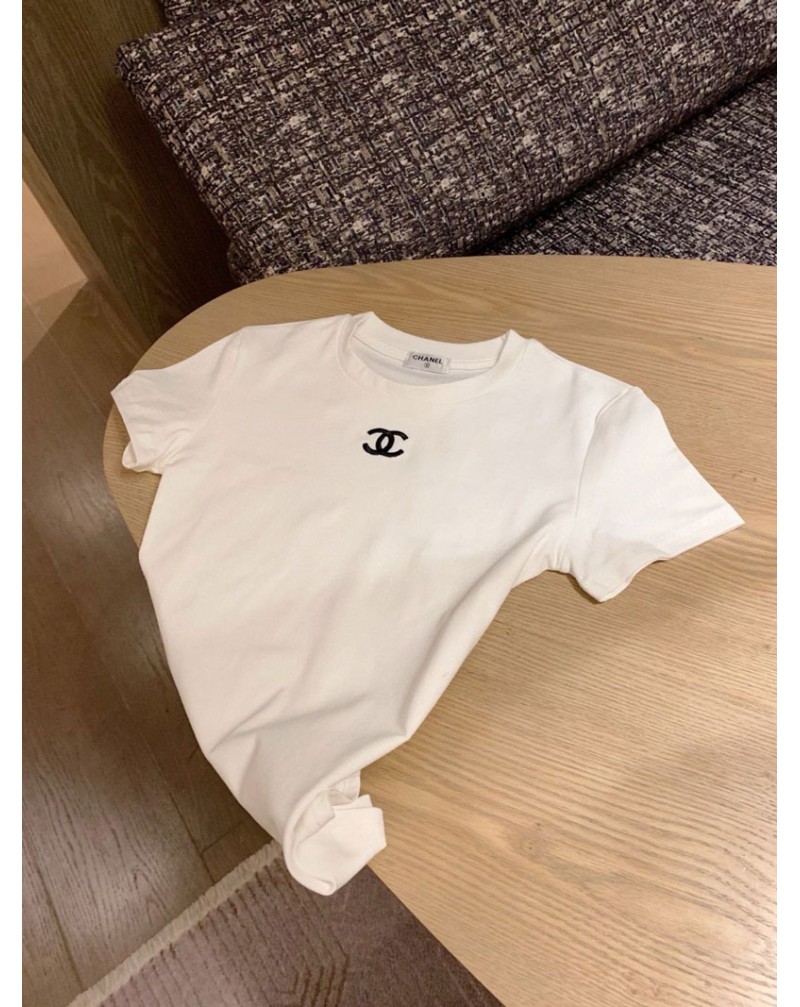 シャネル Tシャツオシャレ小香風短袖シンプル黒白ティシャツトップス女性ウェア半袖