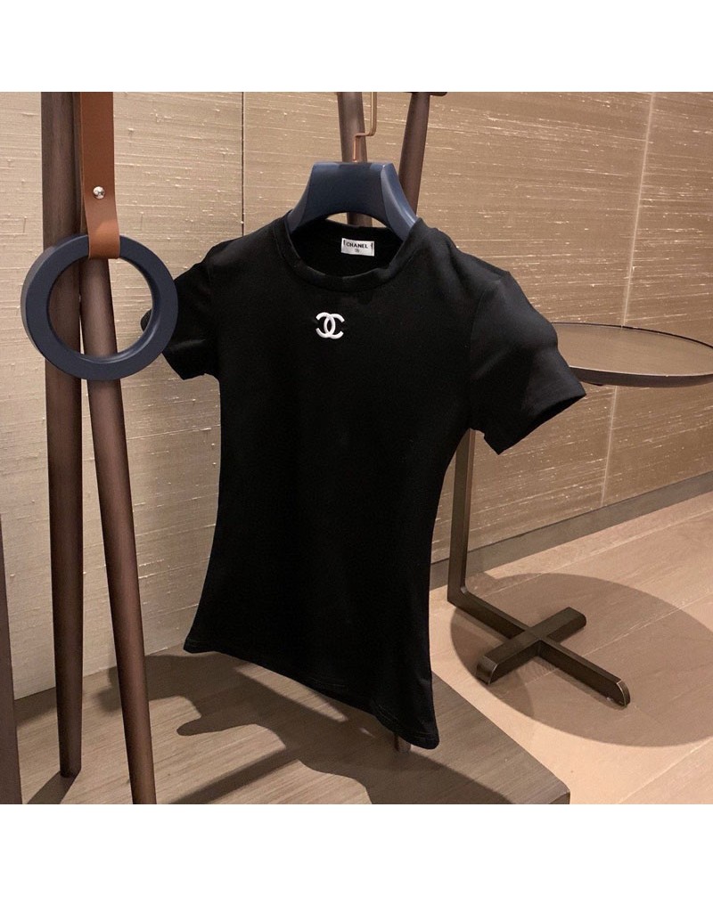 シャネル Tシャツオシャレ小香風短袖シンプル黒白ティシャツトップス女性ウェア半袖