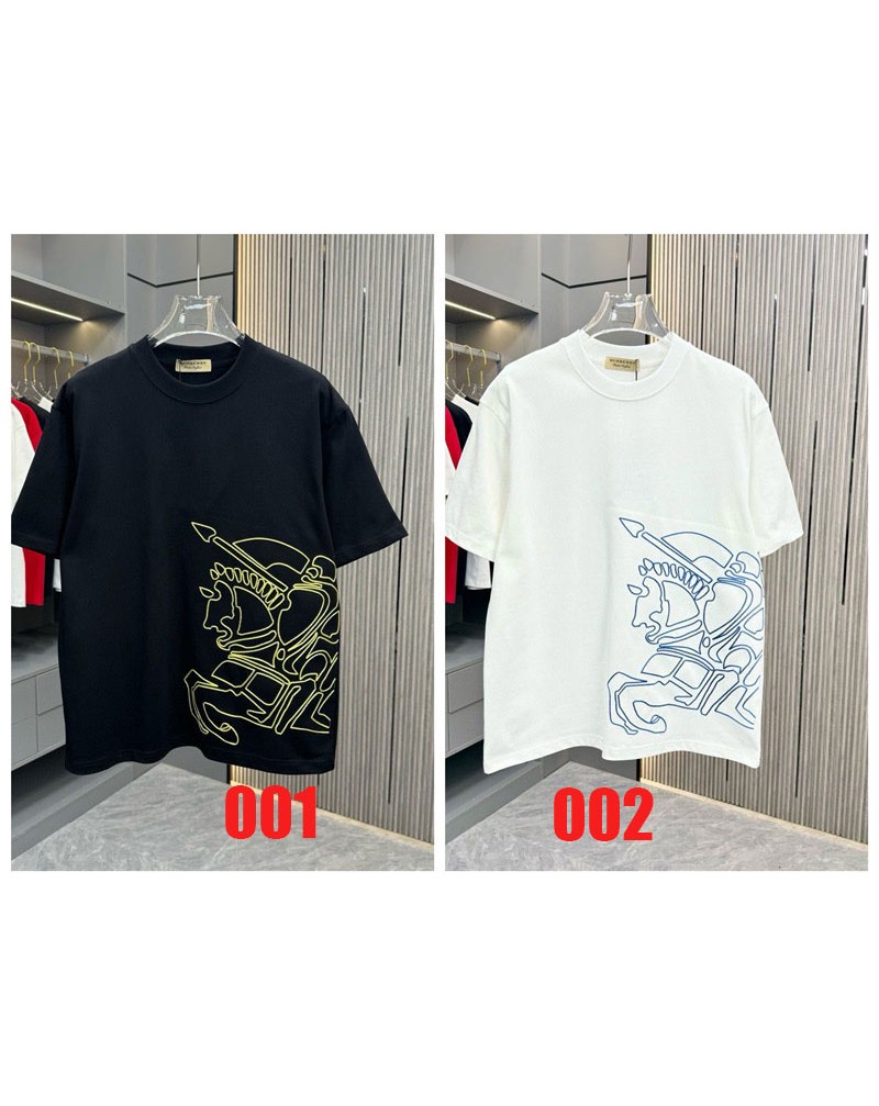 バーバリー Tシャツ 人気潮流高品質コットン精緻刺繍ティシャツ半袖トップス