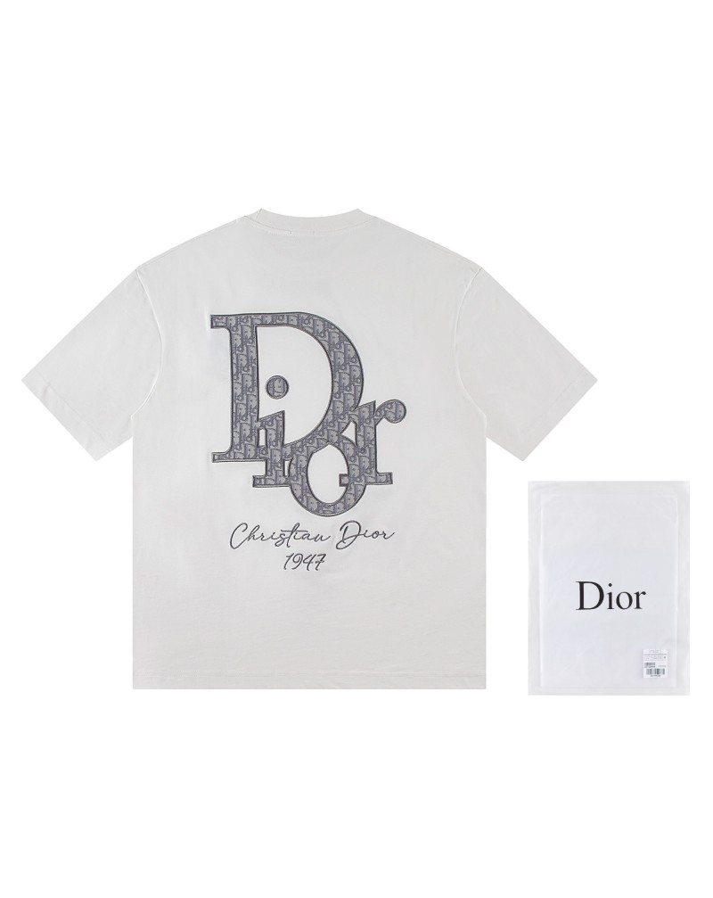 ディオール Tシャツティシャツペアお揃い短袖コットンTシャツ精緻刺繍高品質コットン製