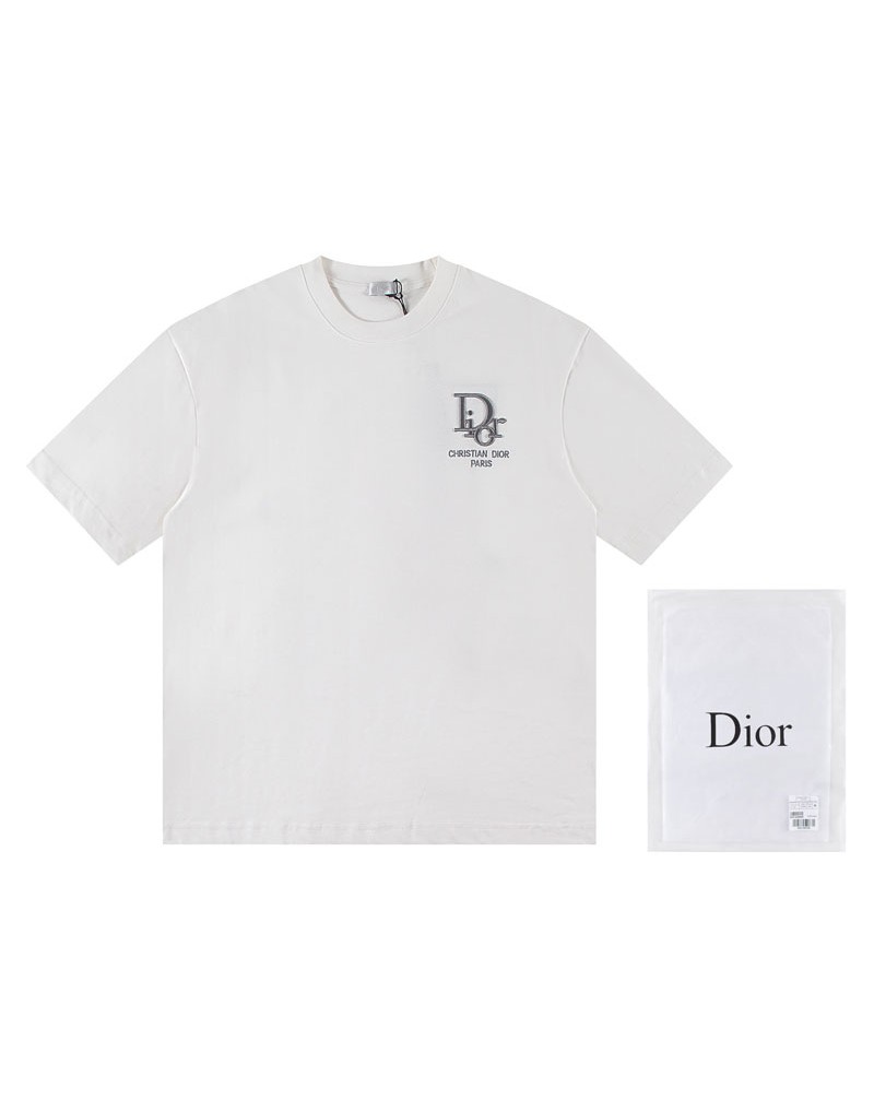 ディオール Tシャツティシャツペアお揃い短袖コットンTシャツ精緻刺繍高品質コットン製