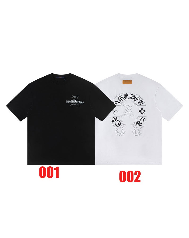 クロムハーツ ヴィトンコラボ Tシャツ2025新作短袖コットン製男女兼用ティシャツ精緻刺繍半袖