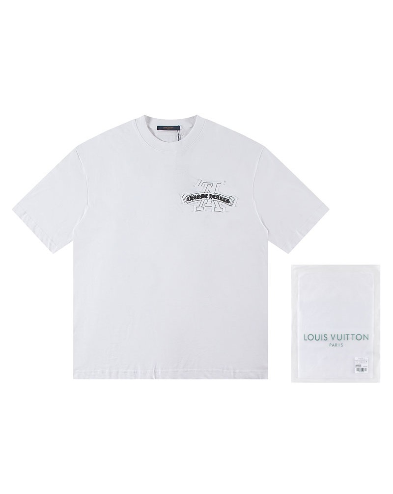 クロムハーツ ヴィトンコラボ Tシャツ2025新作短袖コットン製男女兼用ティシャツ精緻刺繍半袖