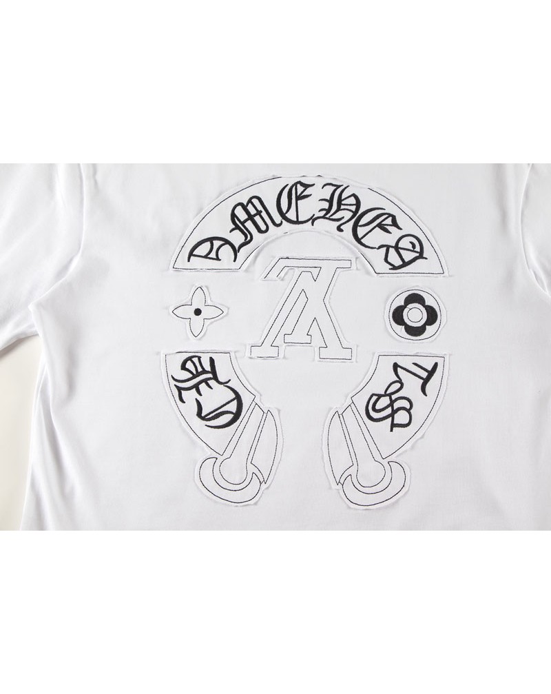 クロムハーツ ヴィトンコラボ Tシャツ2025新作短袖コットン製男女兼用ティシャツ精緻刺繍半袖