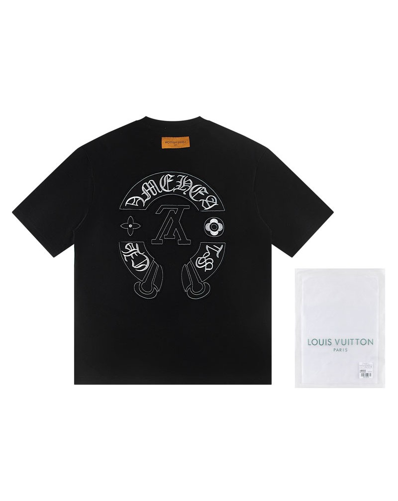 クロムハーツ ヴィトンコラボ Tシャツ2025新作短袖コットン製男女兼用ティシャツ精緻刺繍半袖