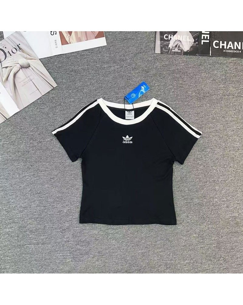 アディダス Tシャツ スポーツ風短袖カジュアル三つ葉ティシャツ半袖女性ウェア