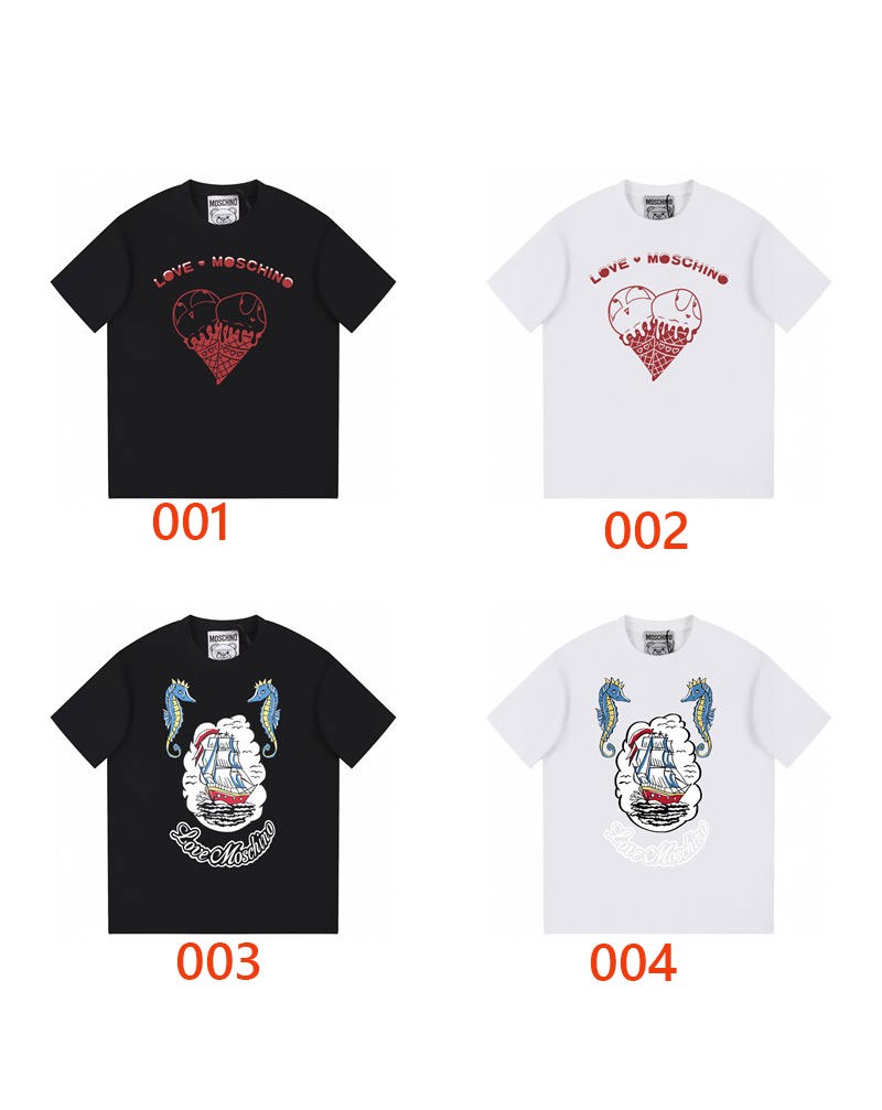 モスキーノ Tシャツオシャレ半袖カワイイパターン付き短袖ティシャツ