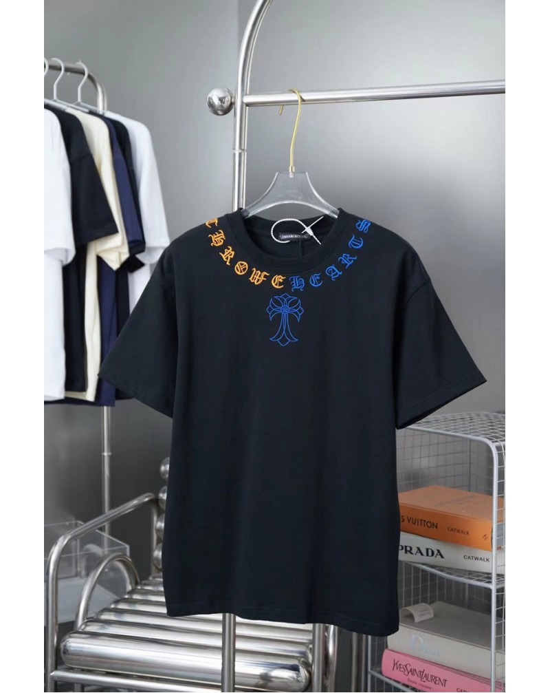 chrome hearts Tシャツ潮流ブランドクロムハーツ短袖精緻刺繍独特ロゴ半袖トップス個性トップス男女兼用
