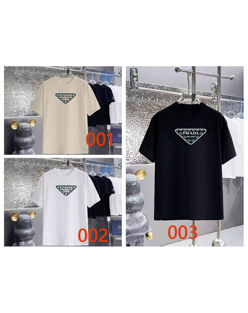 プラダ tシャツ短袖コットン製ティシャツ半袖男女向けおしゃれ簡約