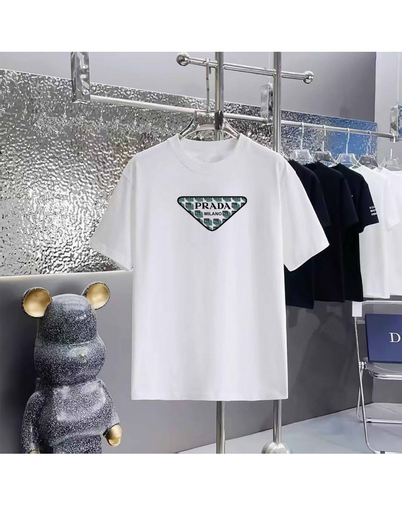 プラダ tシャツ短袖コットン製ティシャツ半袖男女向けおしゃれ簡約