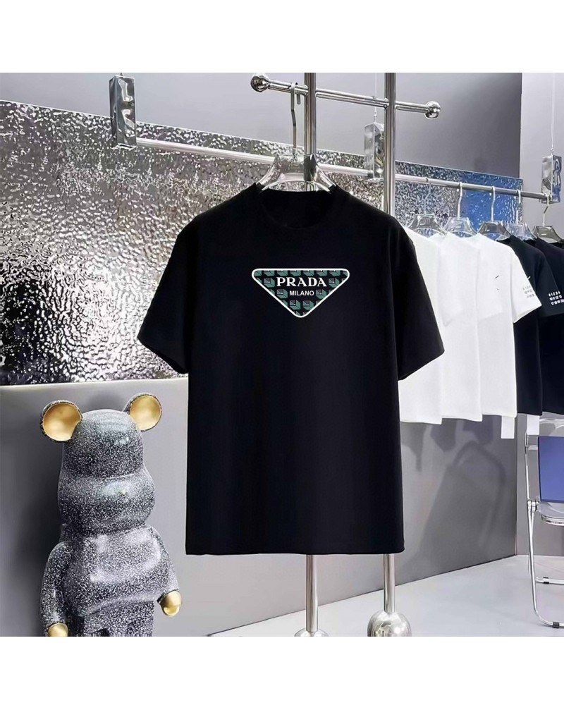 プラダ tシャツ短袖コットン製ティシャツ半袖男女向けおしゃれ簡約