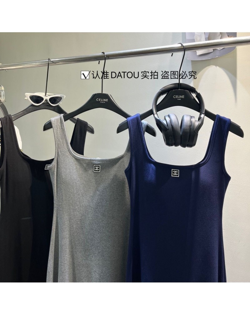 シャネル ワンピース無袖オシャレ小香風スクリームフィット肌に柔らかいドレスフリーサイズ