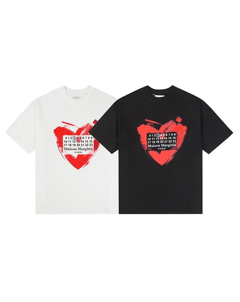マルジェラ Tシャツ短袖人気心型ペアお揃いプリント潮流