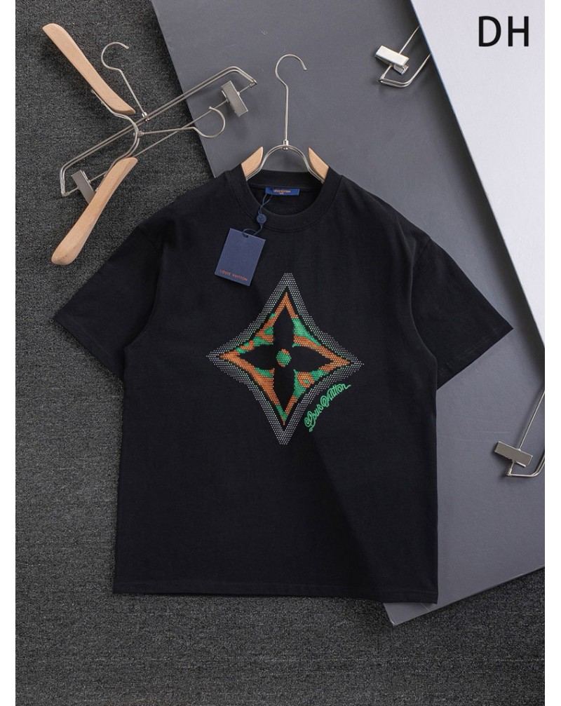 ルイヴィトン Tシャツ半袖カジュアル精緻刺繍ロゴ超人気短袖コットン製男女向け