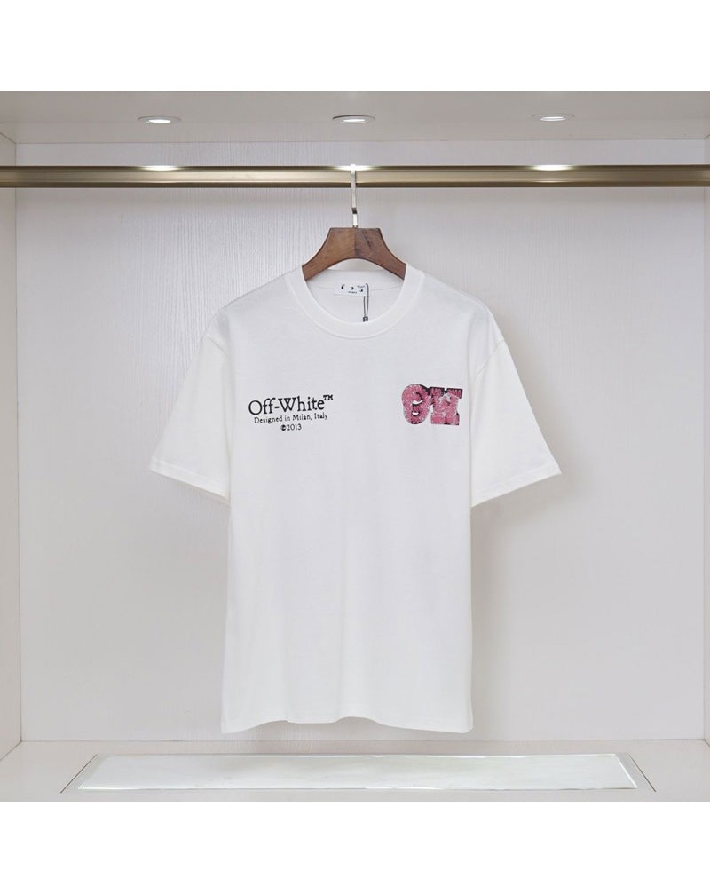 オーフホワイト tシャツ半袖男女向け潮流ブランドティシャツ個性ロゴプリント付きカジュアル