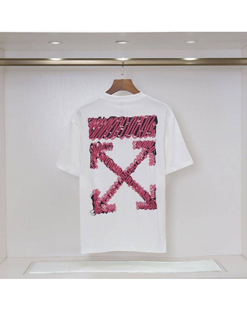 オーフホワイト tシャツ半袖男女向け潮流ブランドティシャツ個性ロゴプリント付きカジュアル