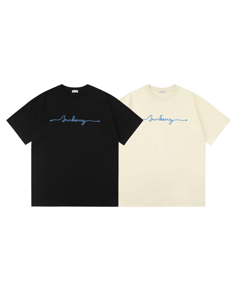 バーバリー tシャツ ペアお揃い半袖精緻個性刺繍英文字短袖ティシャツ簡約風
