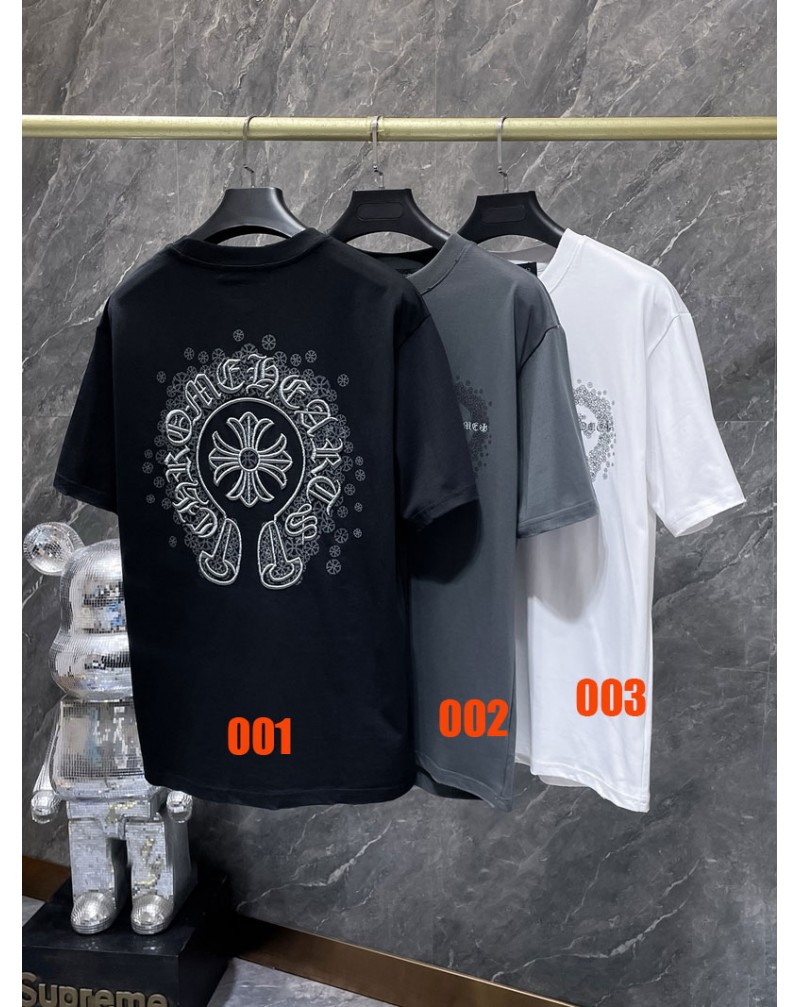 クロムハーツ tシャツオシャレ潮流個性半袖精緻刺繍ロゴ短袖メンズレディース兼用