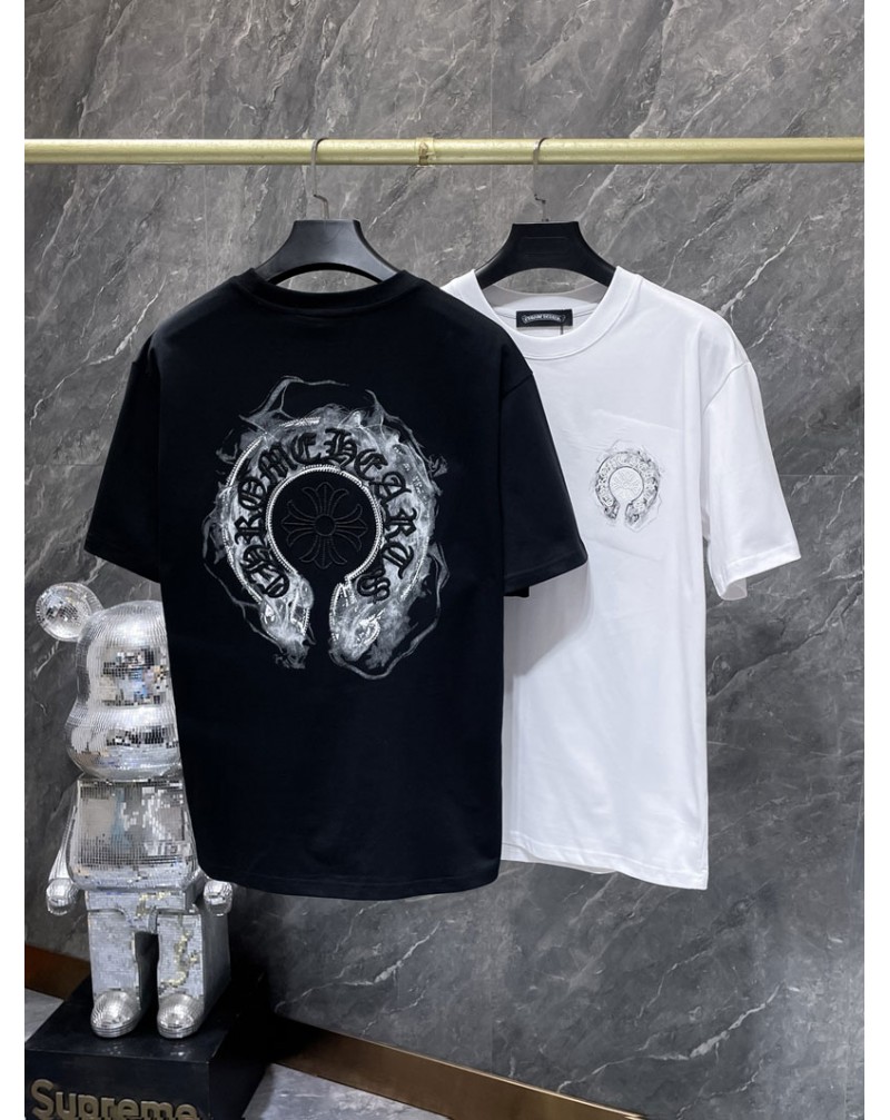 クロムハーツtシャツオシャレ潮流短袖カジュアル人気ティシャツ半袖精緻刺繍ロゴ独特