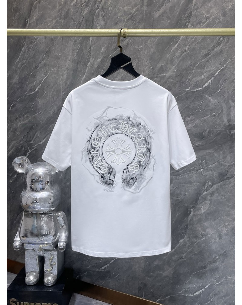 クロムハーツtシャツオシャレ潮流短袖カジュアル人気ティシャツ半袖精緻刺繍ロゴ独特