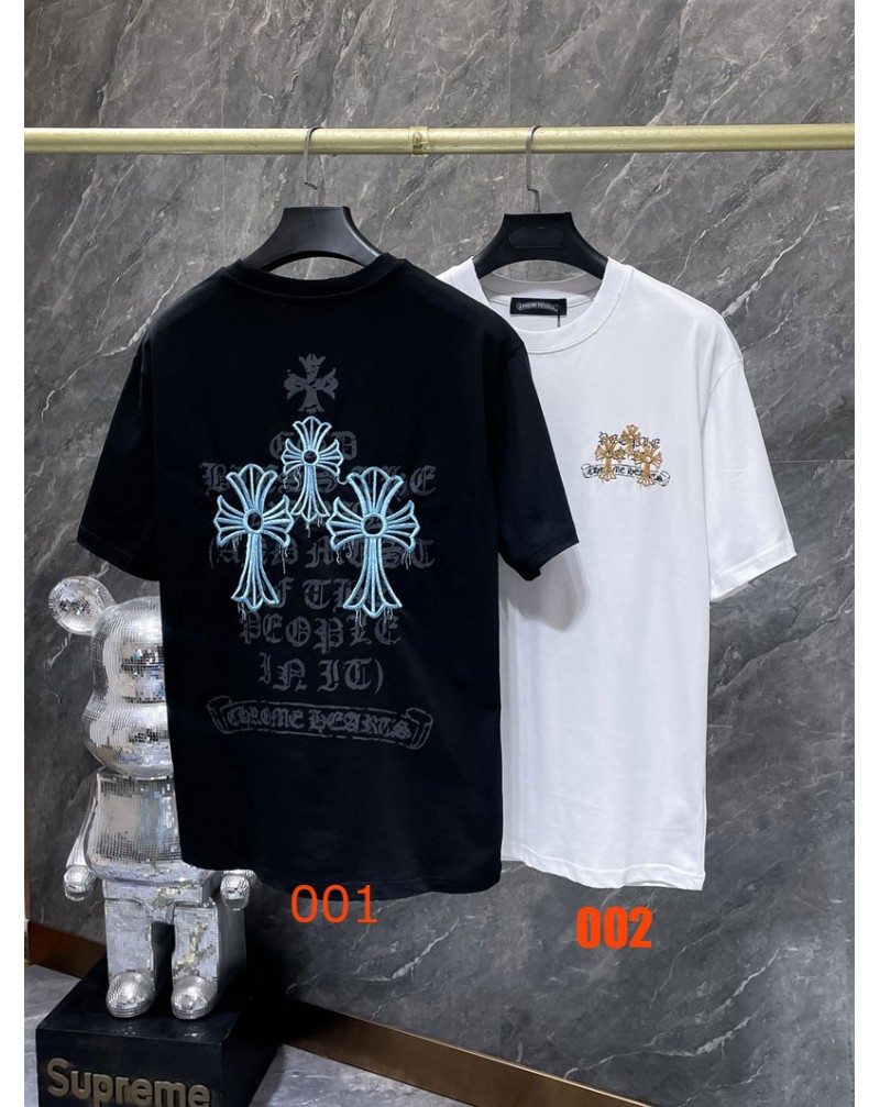 クロムハーツ tシャツ精緻刺繍オシャレ個性半袖コットン製短袖メンズレディース向け潮流人気夏服