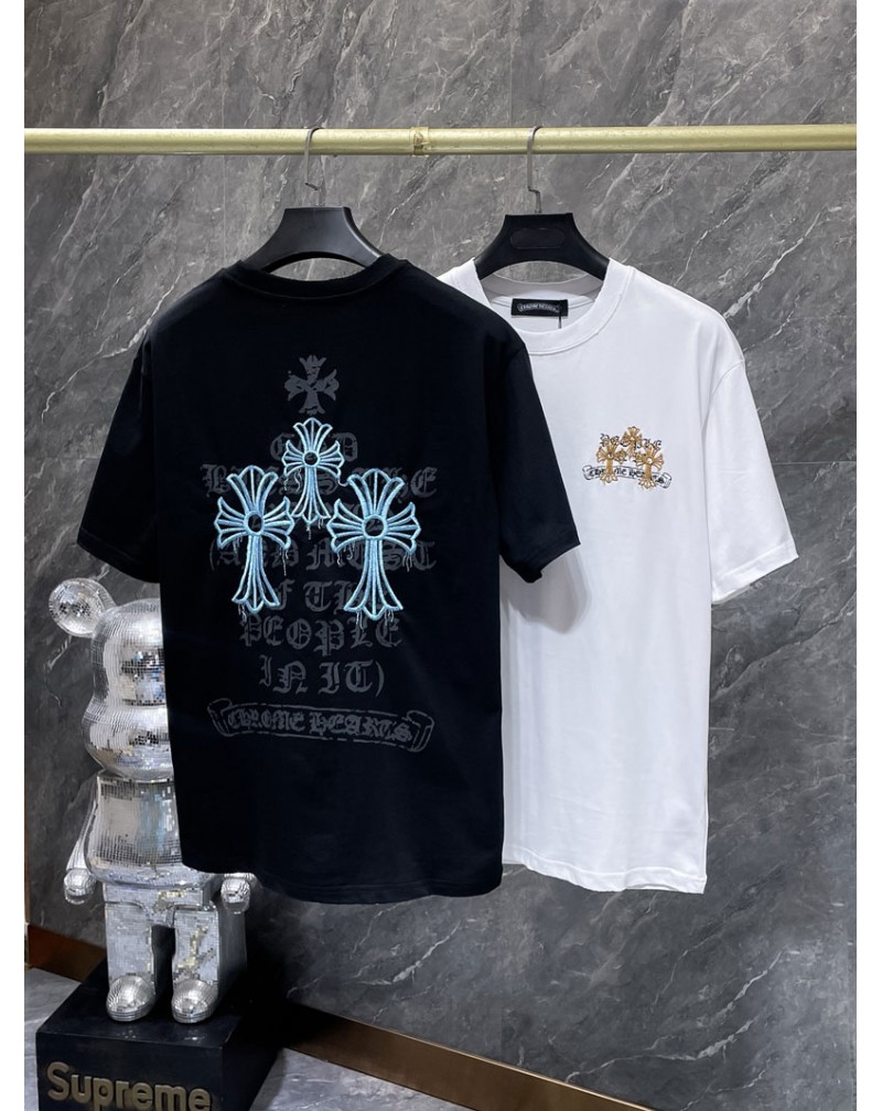 クロムハーツ tシャツ精緻刺繍オシャレ個性半袖コットン製短袖メンズレディース向け潮流人気夏服