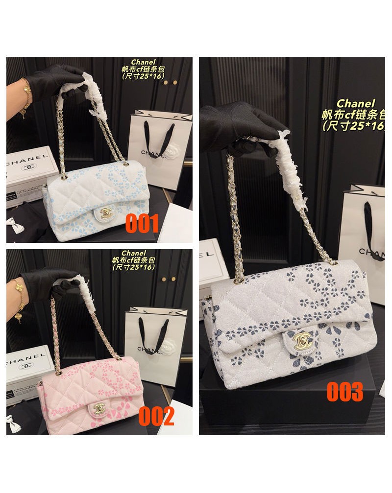 シャネル ショルダーバッグオシャレ小香風かわいい花プリント付きキャンバス製斜め掛けバッグ女性用カバン