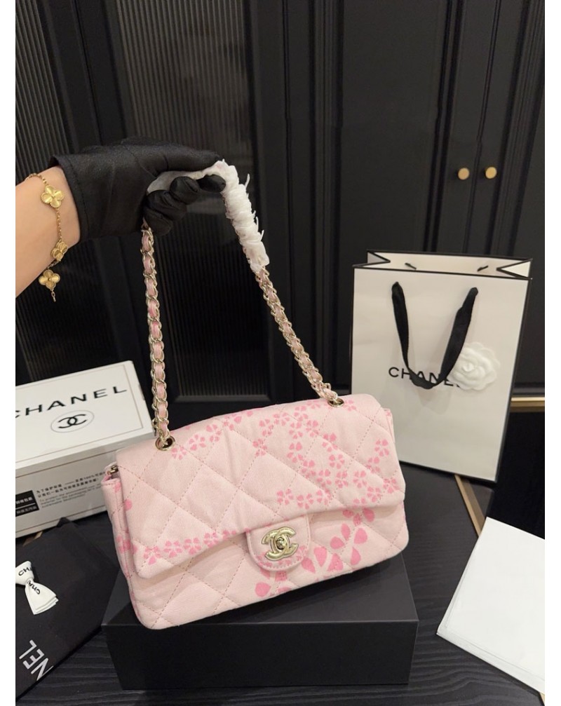 シャネル ショルダーバッグオシャレ小香風かわいい花プリント付きキャンバス製斜め掛けバッグ女性用カバン